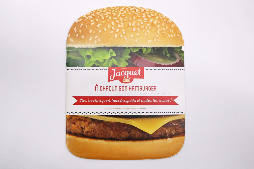 brochure Jacquet avec découpe de forme hamburger