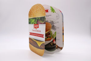 brochure Jacquet avec découpe de forme hamburger