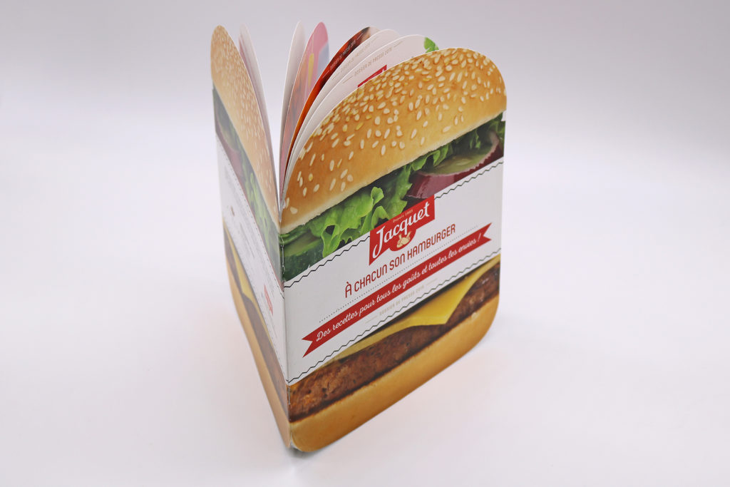 brochure Jacquet avec découpe de forme hamburger